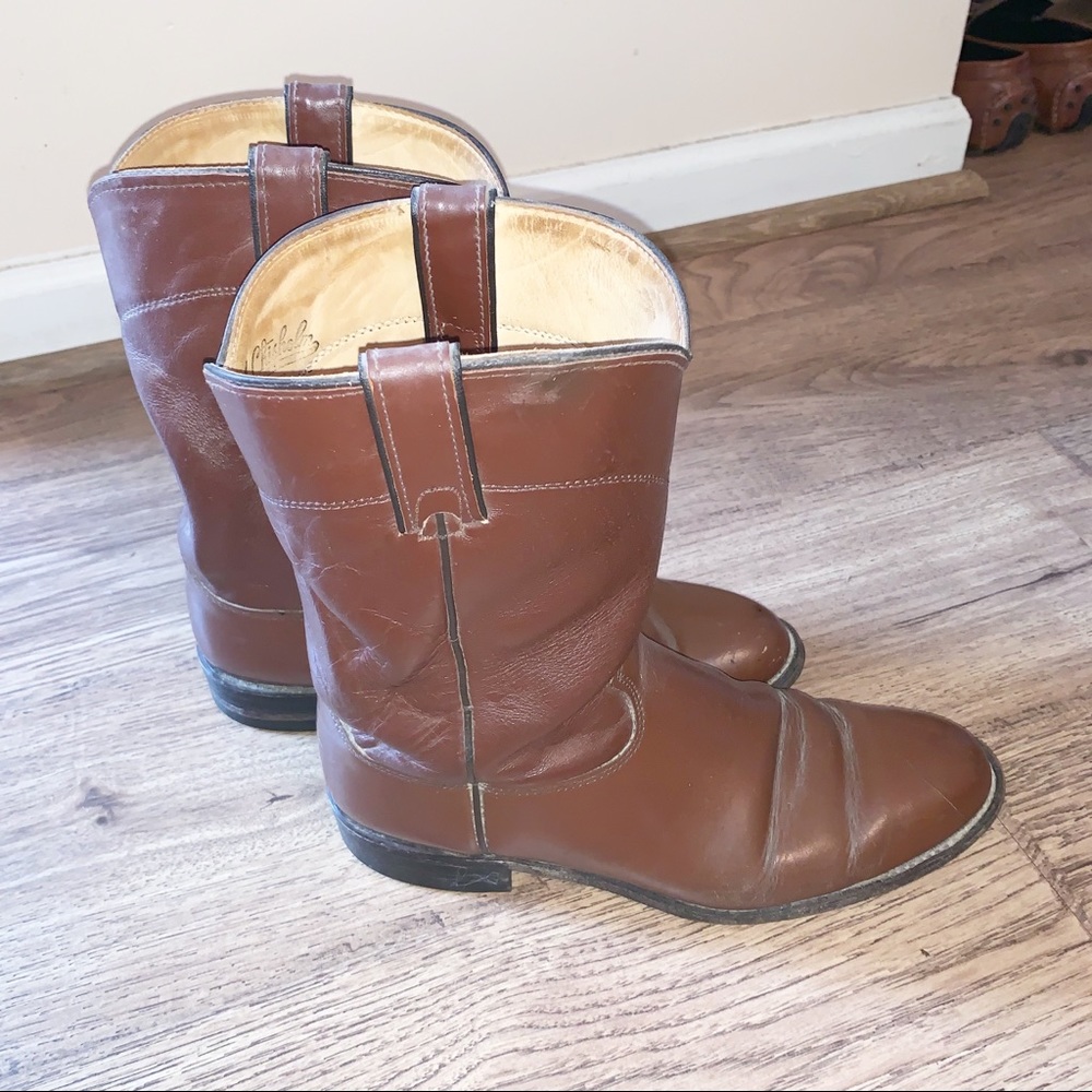 J. Chisholm Brown Genuine Leather Cowboy Boots 10